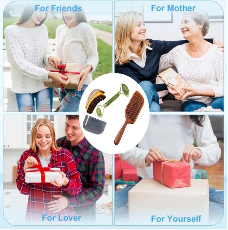 Deepcolorpy Lymphatic Contour Face Brush with Facial Roller Wet Hair Massager Kit, Self Care Brush Gift Set for Face Lift Lymph Drainage Hair Growth Relax,Christmas Birthday Holiday Gift for Mom Women - Image 5